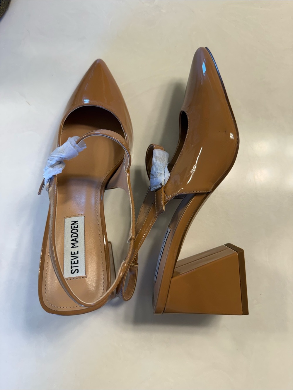 Steve Madden Cognac Patent Slingback Block Heel Pumps